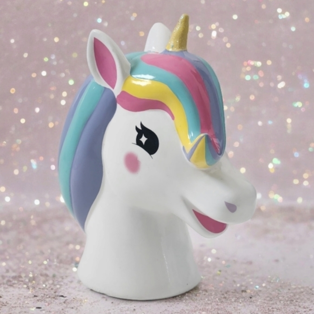 Ceramic Multi-Color Pastel Rainbow Unicorn Piggy Bank With Stars And‎ Hearts